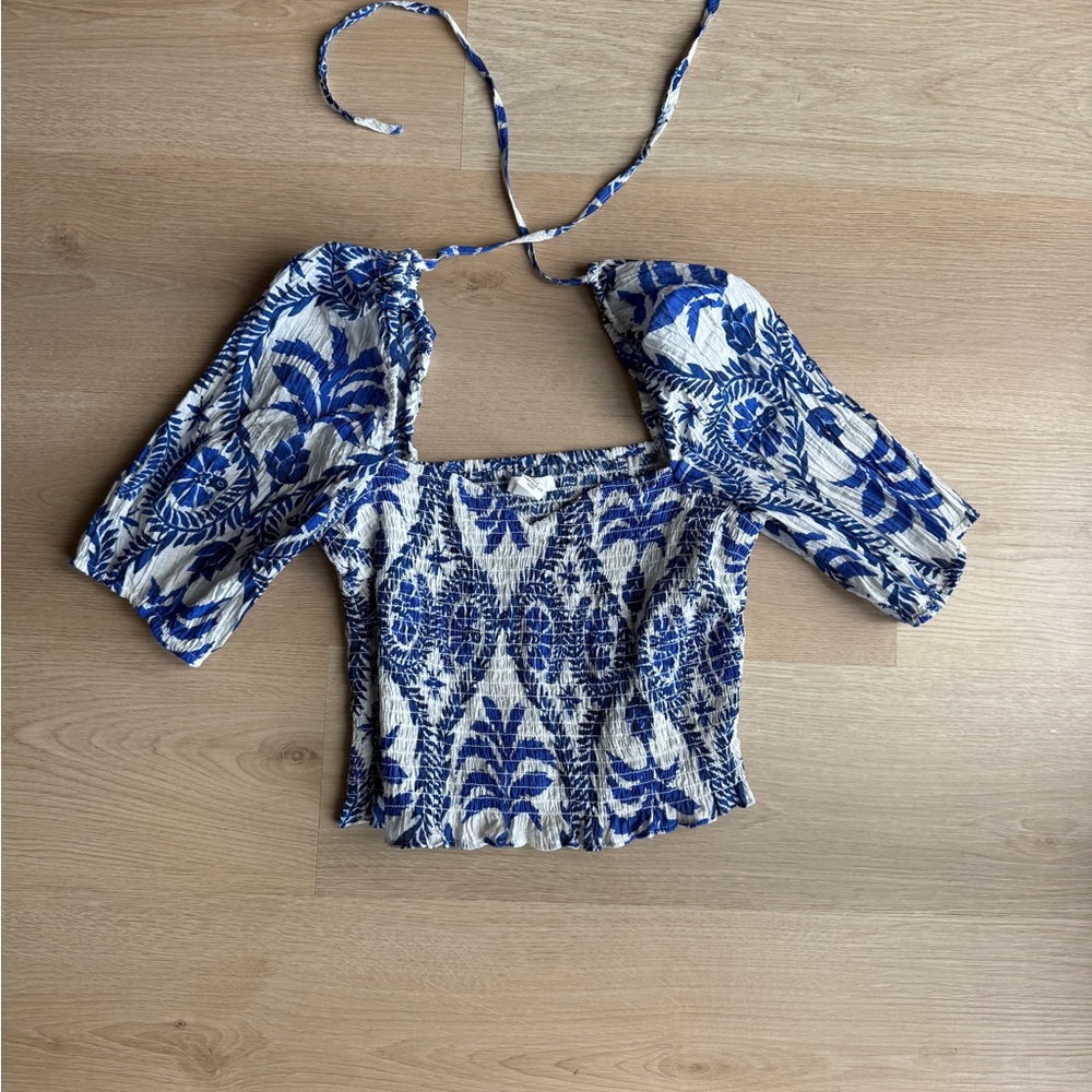 H&M Blue and White Floral Blouse